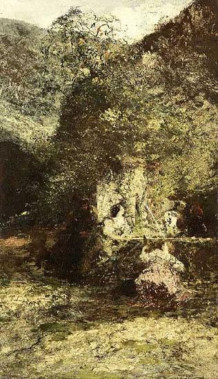 Artist Adolphe Joseph Thomas Monticelli Figures at a Fountain France oil painting art